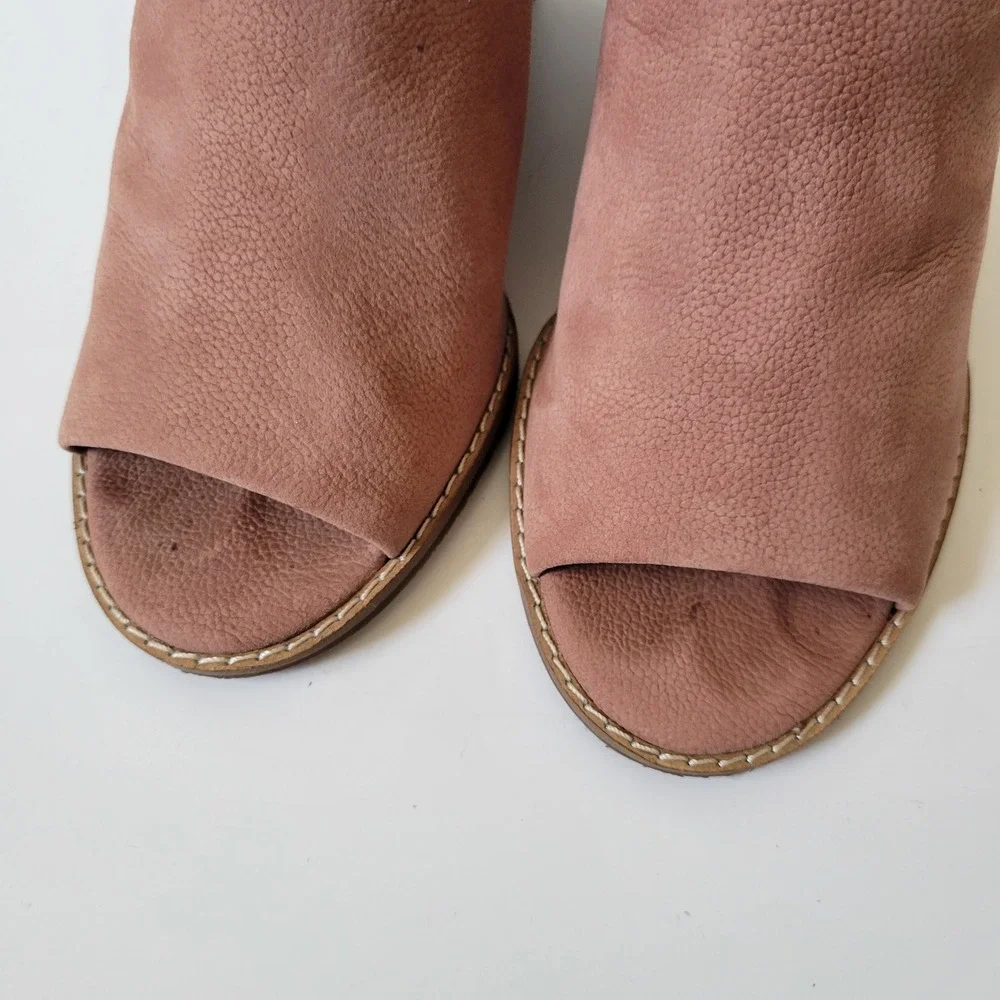 Lucky Brand Jaxy Mauve Leather D'Orsay Wedge Booties 8.5M Boho Chic Earthy